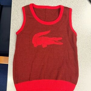 RARE VINTAGE Sz M LACOSTE red/burgundy large logo sweater vest preppy Wool blend